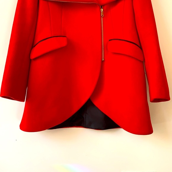 French Connection Size 14 US Wide Collar Tulip Hem Fire Engine Red Coat - Picture 7 of 17
